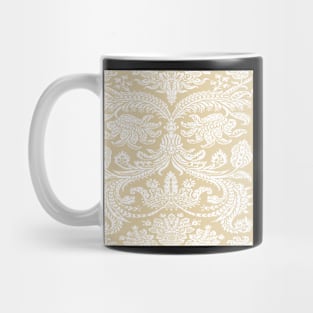 White on Pale Gold Medieval Damask Scrolls Mug